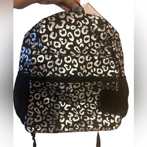 NWT GEORGE BRAND black and metallic leopard print full size backpack.